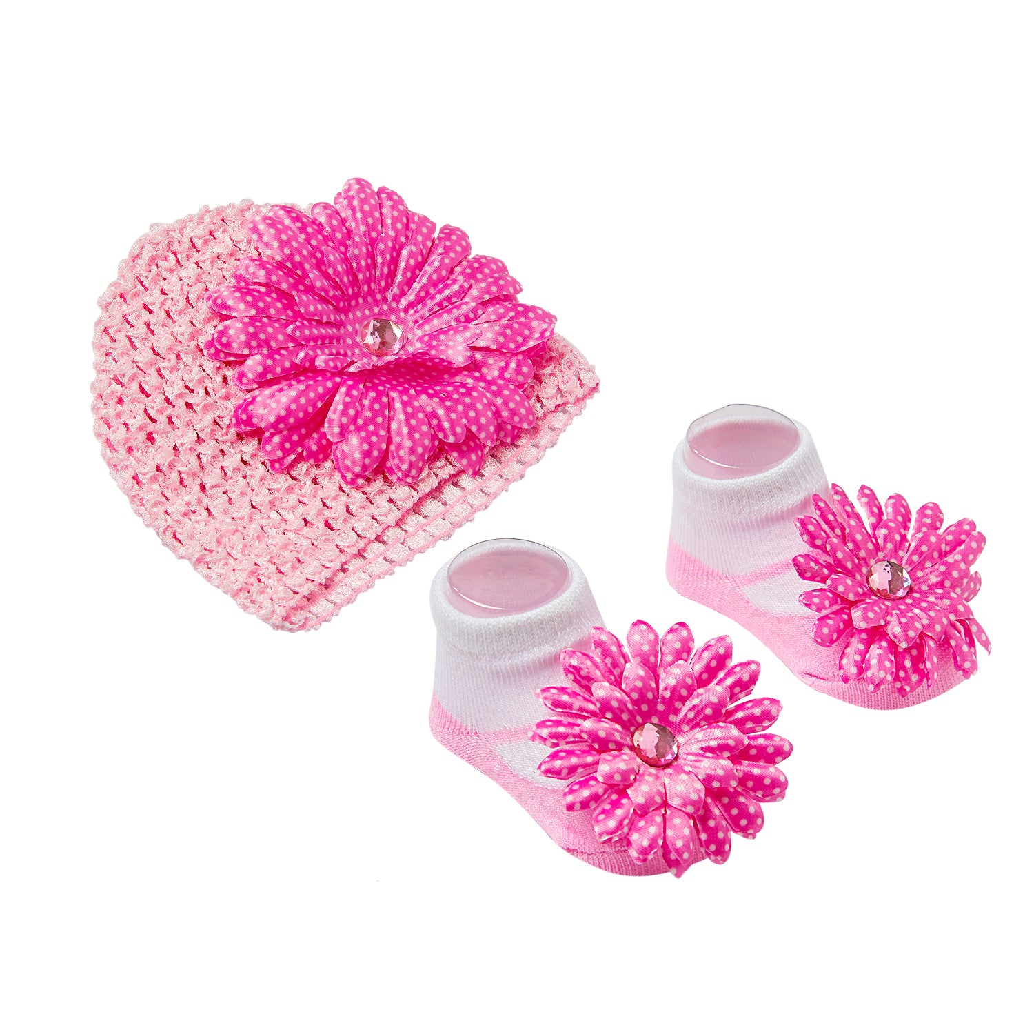 Floral Pink Socks And Cap Set