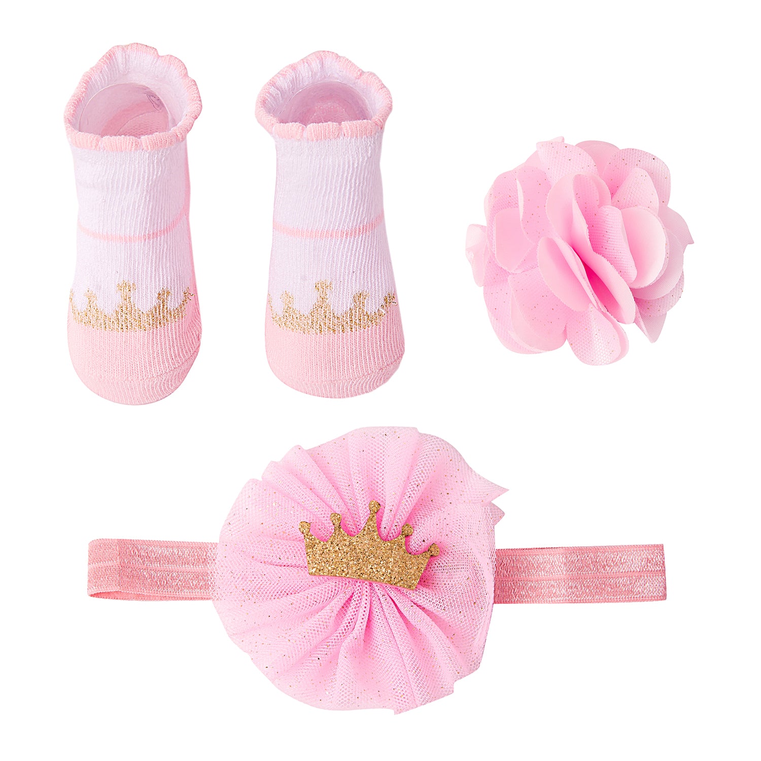 Crown Pink 3 Pcs Hairband And Socks Set