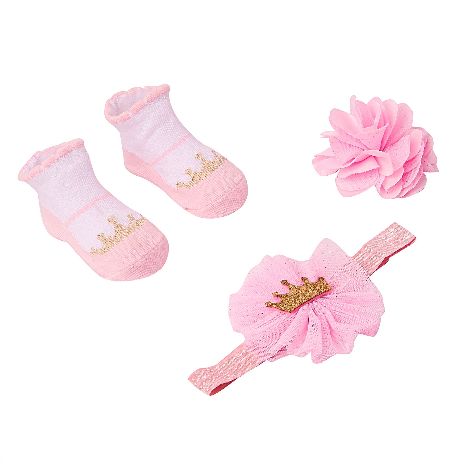Crown Pink 3 Pcs Hairband And Socks Set