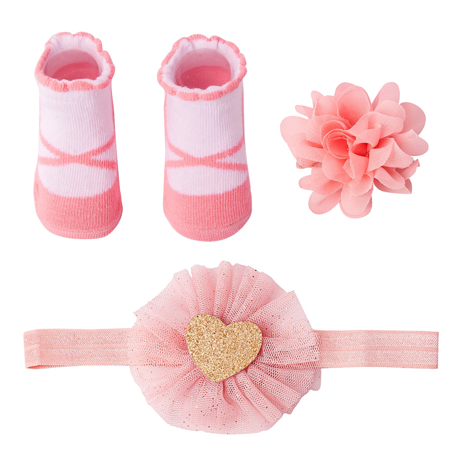 Heart Peach 3 Pcs Hairband And Socks Set