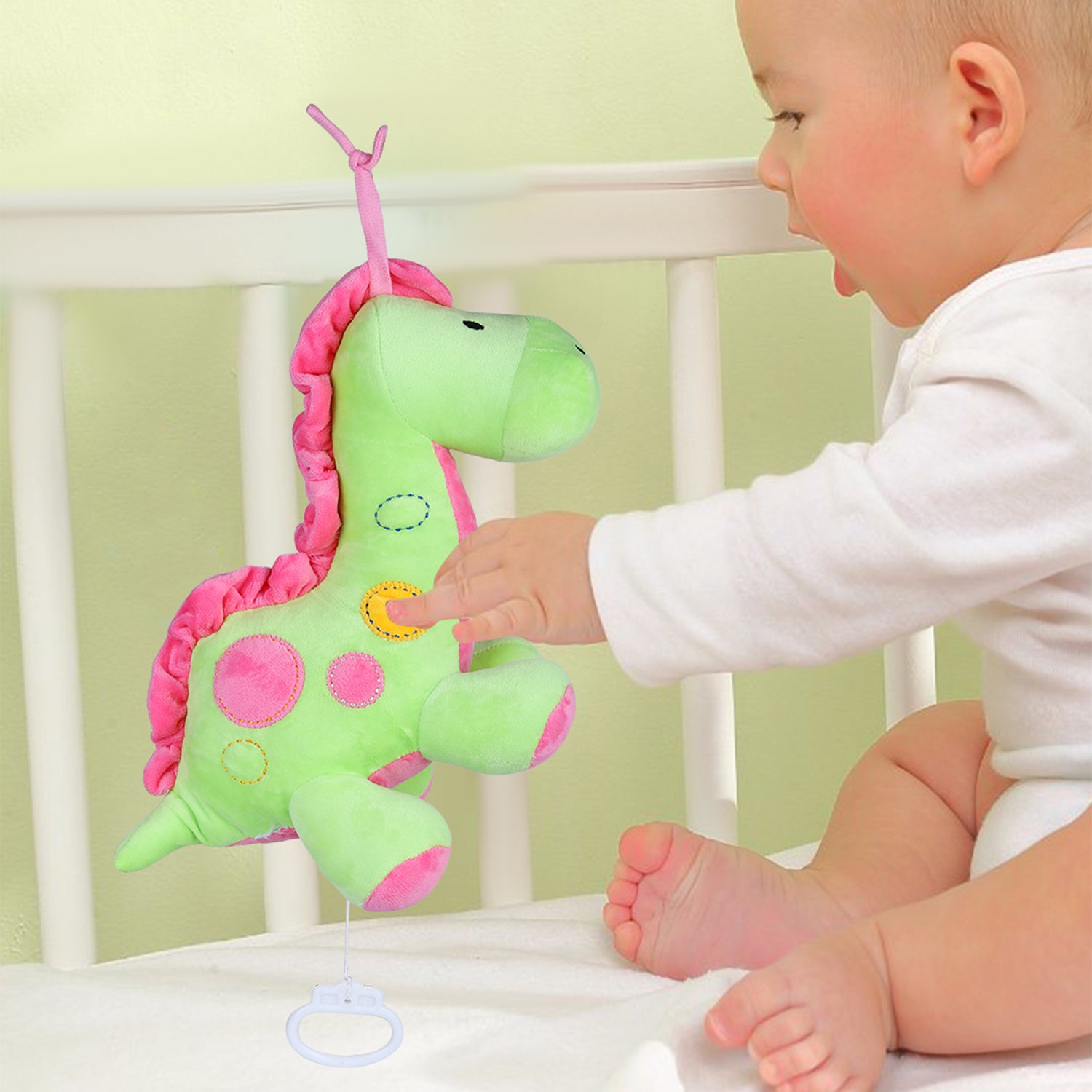 Dinosaur Bed Hanging Musical Pulling Toy - Green - Baby Moo