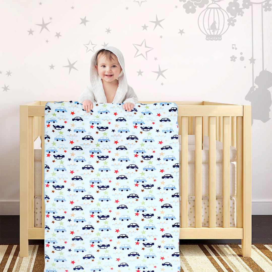 Speedy Car Blue And White Blanket - Baby Moo