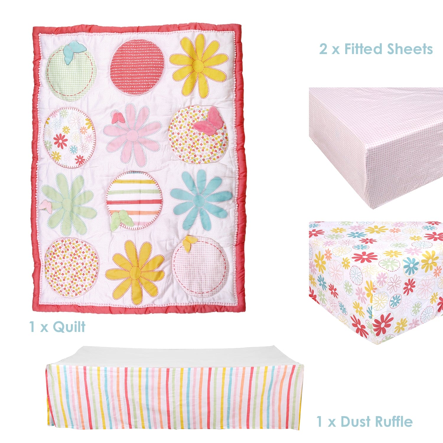 Floral Dreams Pink 4 Pcs Crib Set - Baby Moo