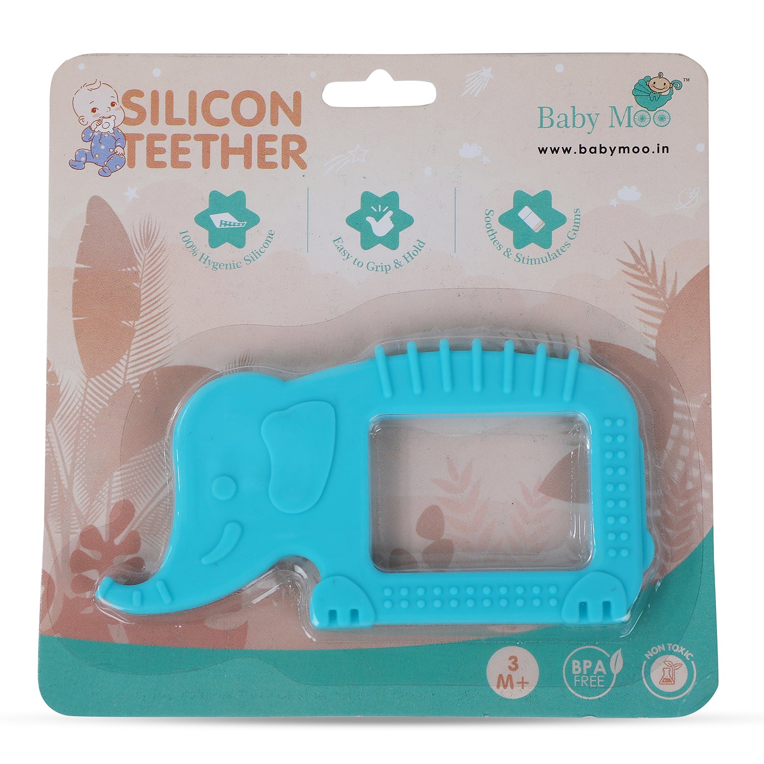 Baby Moo Soothing Silicon Teether BPA And Toxin Free Pack of 2 - Elephant Blue And Hippo Purple