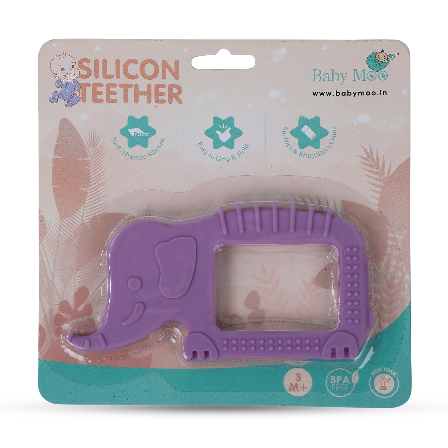 Baby Moo Soothing Silicon Teether BPA And Toxin Free Pack of 2 - Elephant Purple And Hippo Blue - Baby Moo