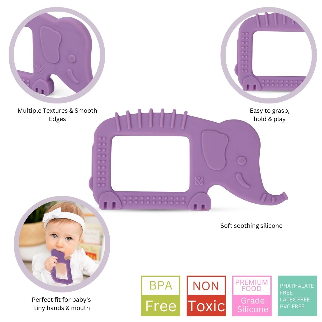 Baby Moo Soothing Silicon Teether BPA And Toxin Free Pack of 2 - Elephant Purple And Hippo Blue - Baby Moo