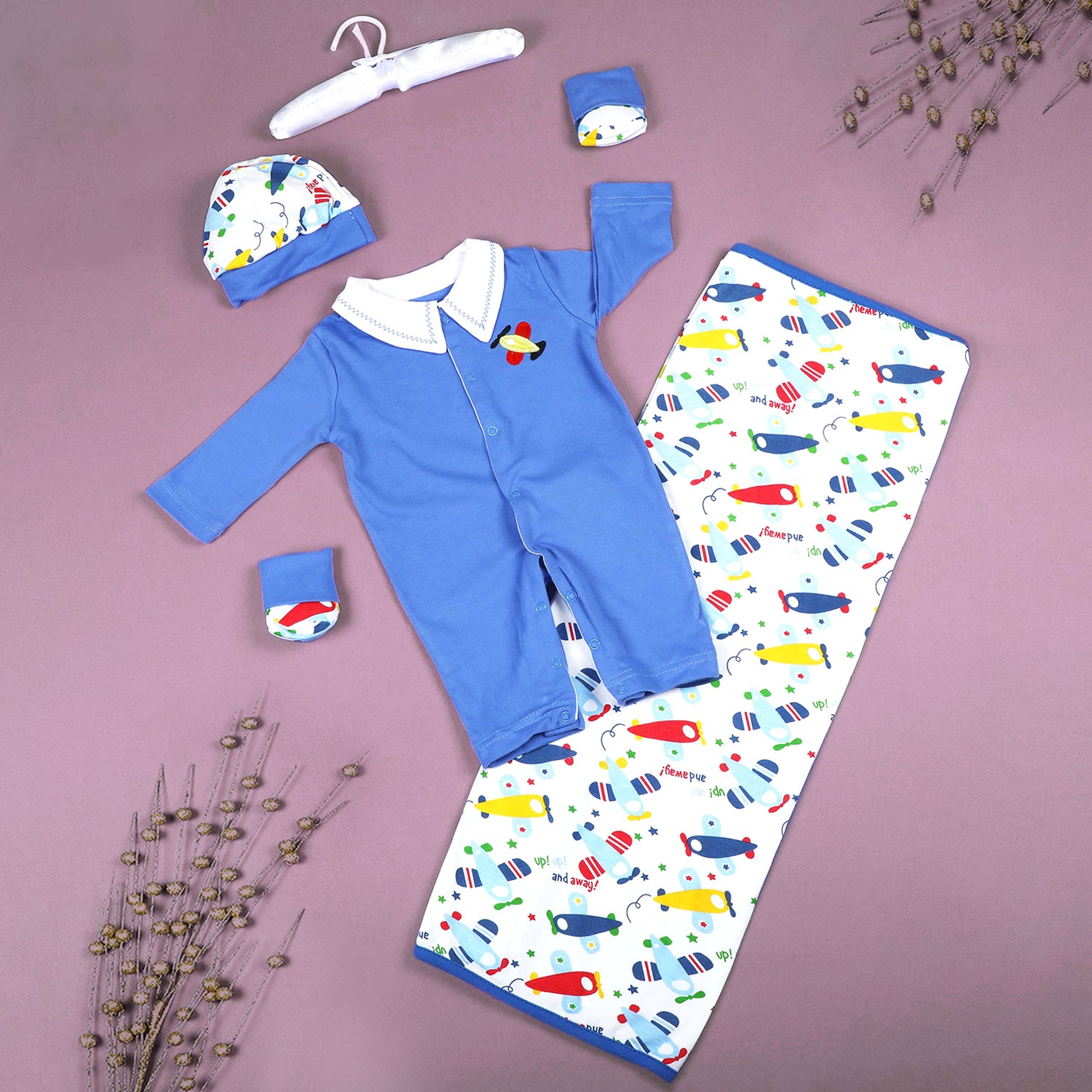 Airplane Newborn Gift Set 4 Pcs - Blue, Red - Baby Moo
