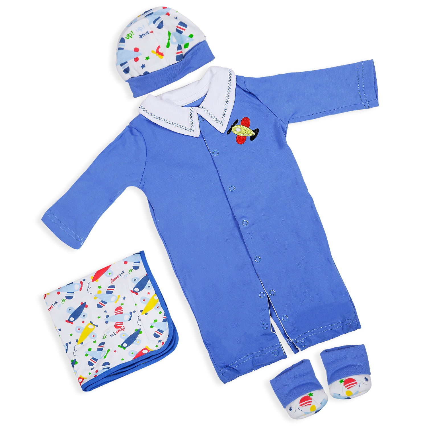 Airplane Newborn Gift Set 4 Pcs - Blue, Red - Baby Moo