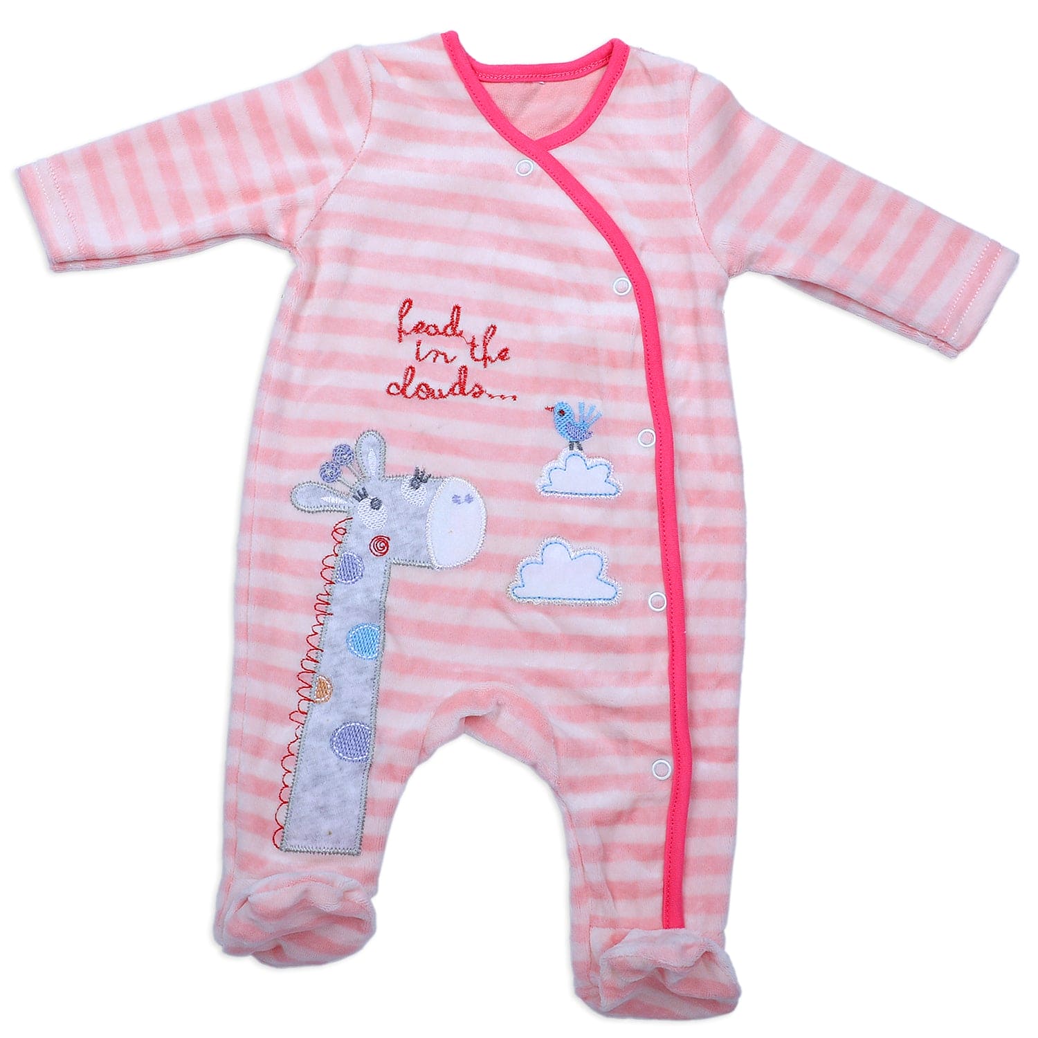 Giraffe Striped Infant Full Sleeves Snap Button Bodysuit Romper - Pink - Baby Moo