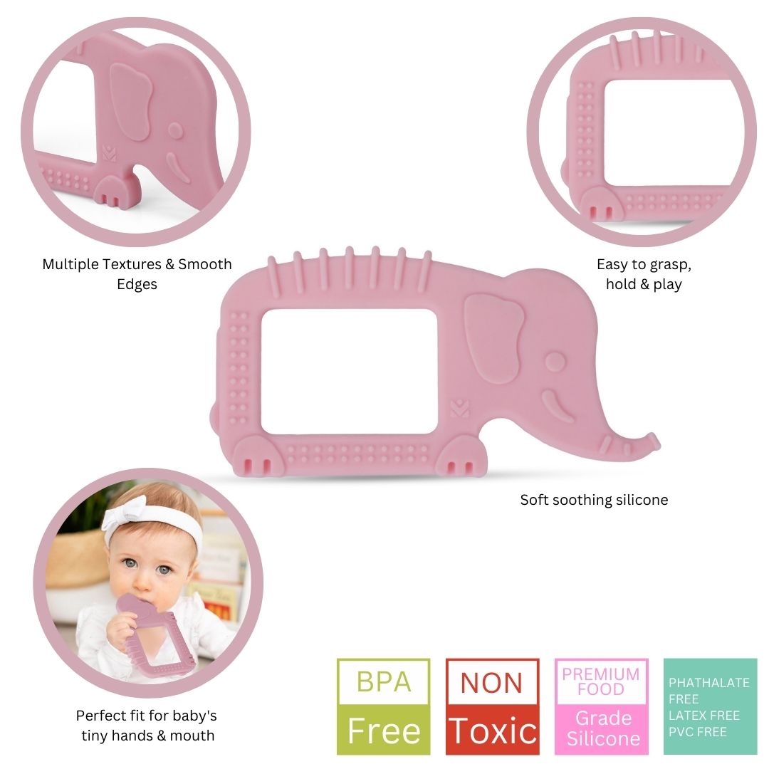 Baby Moo Elephant Soothing Silicon Teether BPA And Toxin Free - Pink - Baby Moo