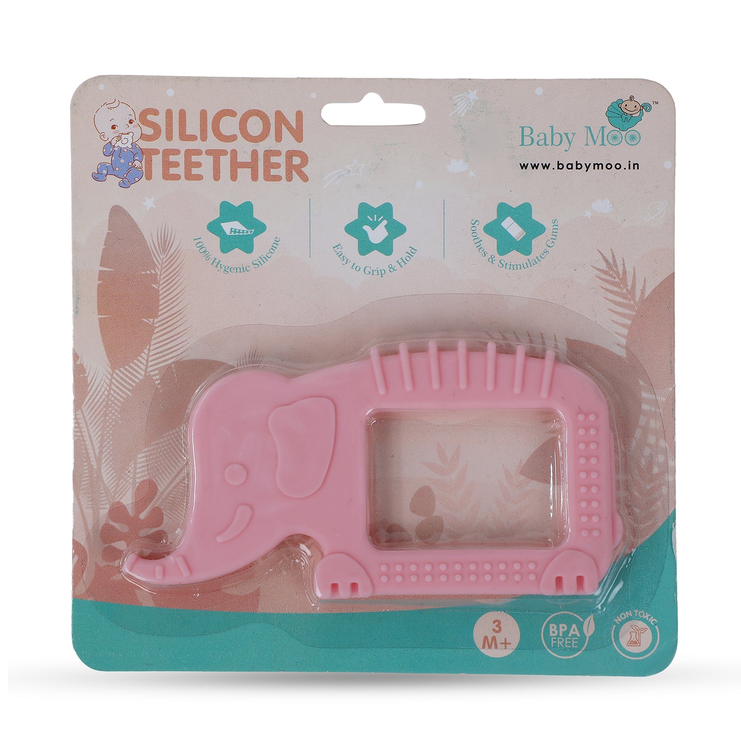 Baby Moo Elephant Soothing Silicon Teether BPA And Toxin Free - Pink - Baby Moo