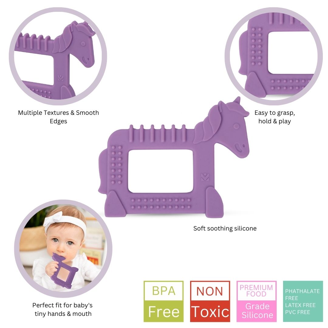 Baby Moo Unicorn Soothing Silicon Teether BPA And Toxin Free - Purple - Baby Moo