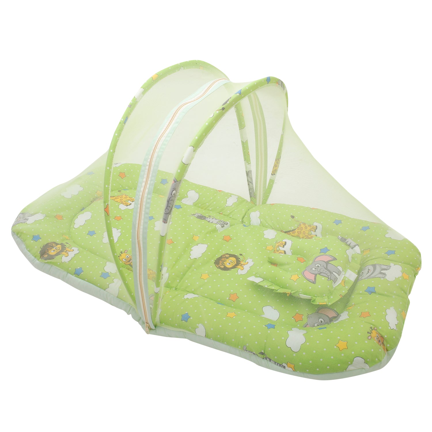 Mosquito Net Tent Mattress Set With Neck Pillow Fun In The Jungle Green - Baby Moo