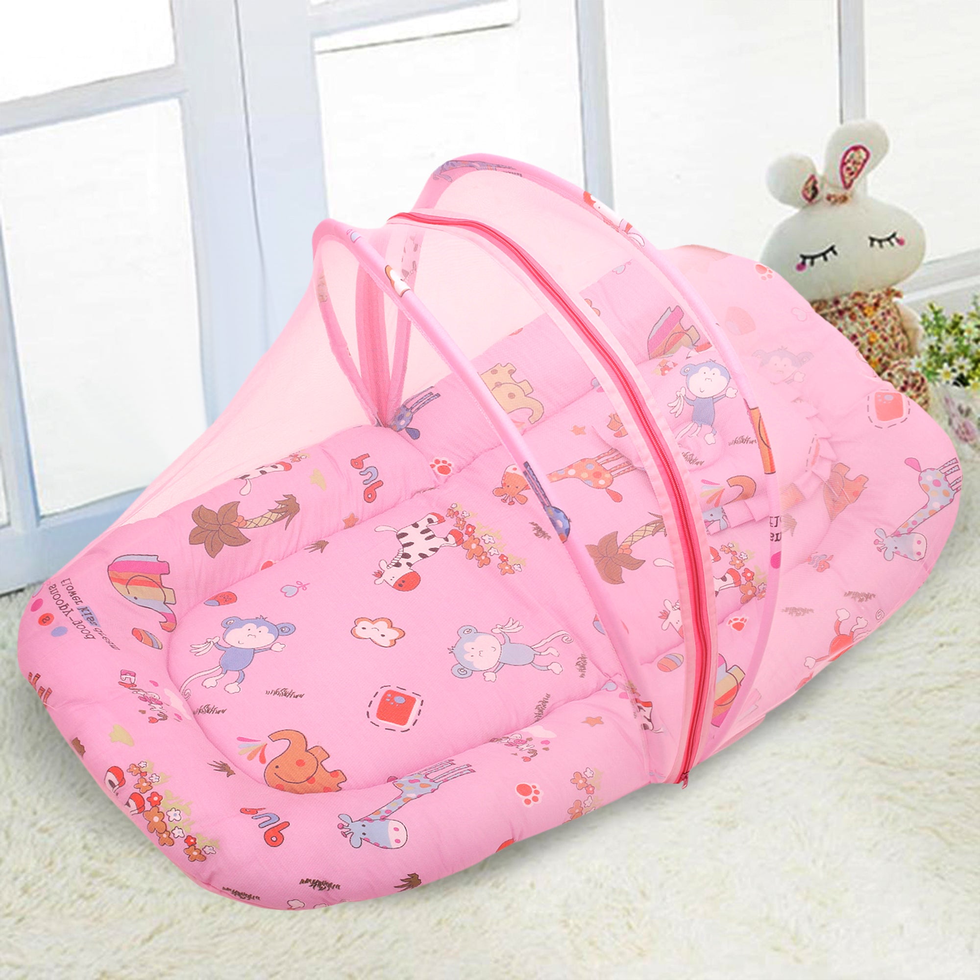 Mosquito Net Tent Mattress Set With Neck Pillow Savanna Ooh Na Na Pink - Baby Moo