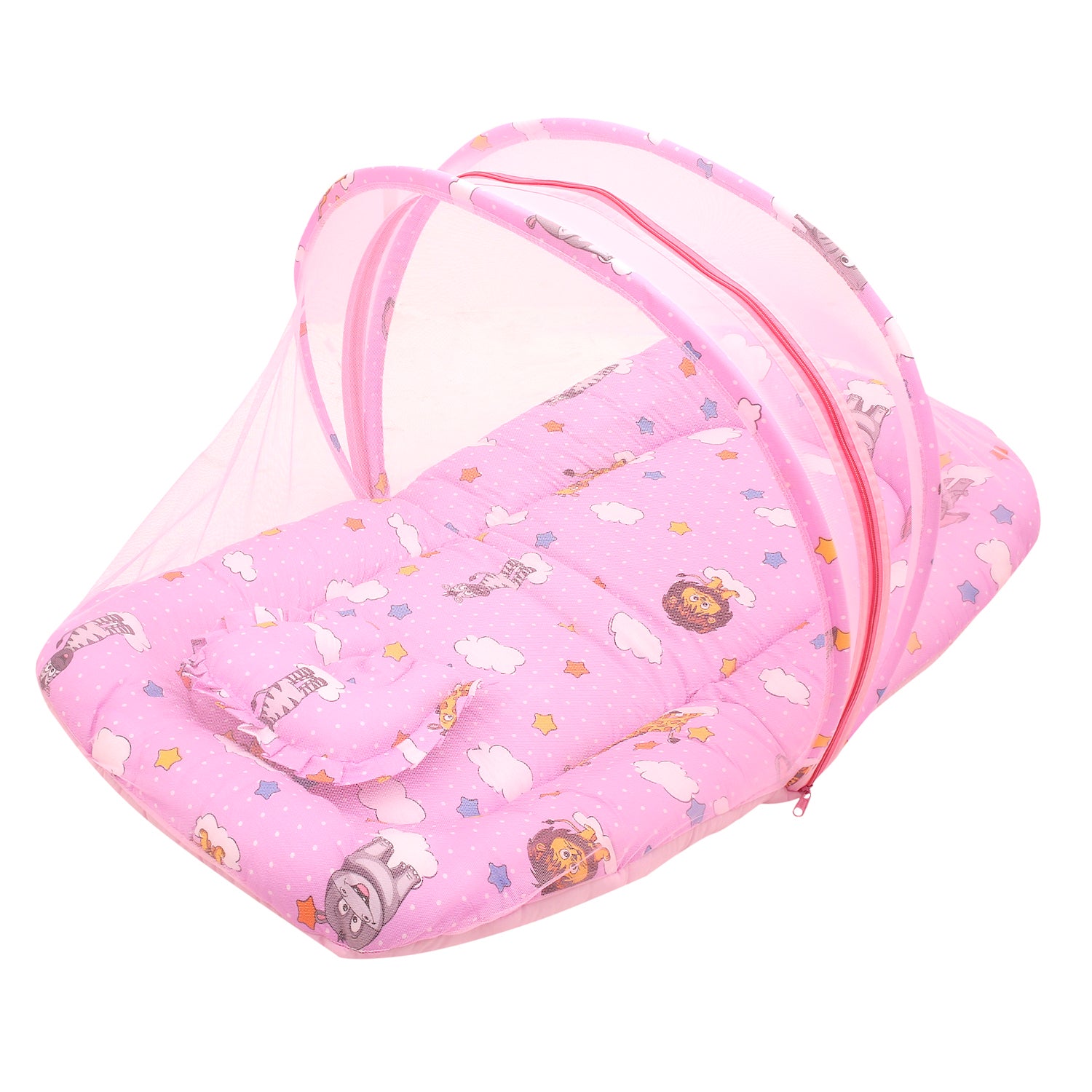 Mosquito Net Tent Mattress Set With Neck Pillow Flying Animals Pink - Baby Moo