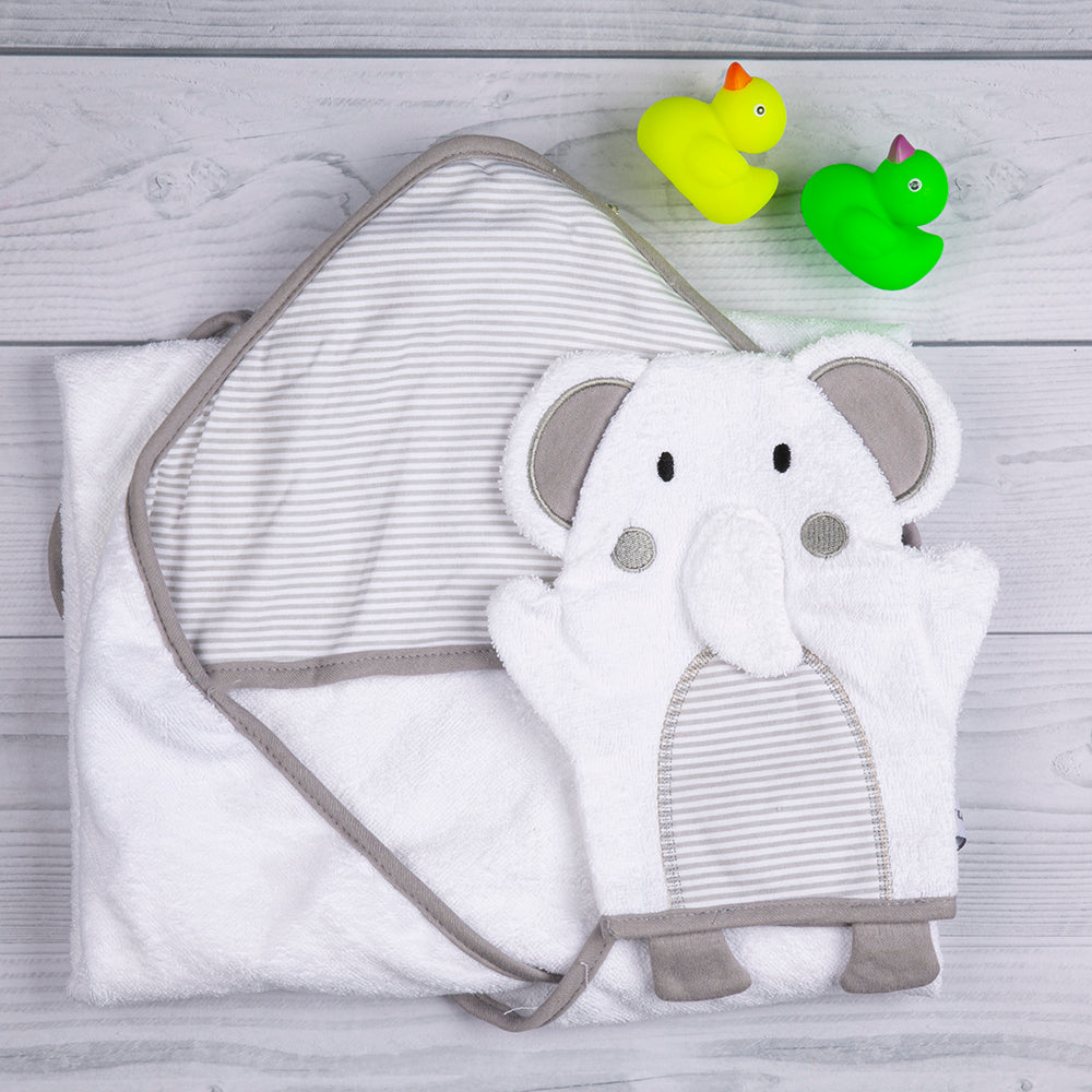 Elephant Grey Hooded Towel - Baby Moo
