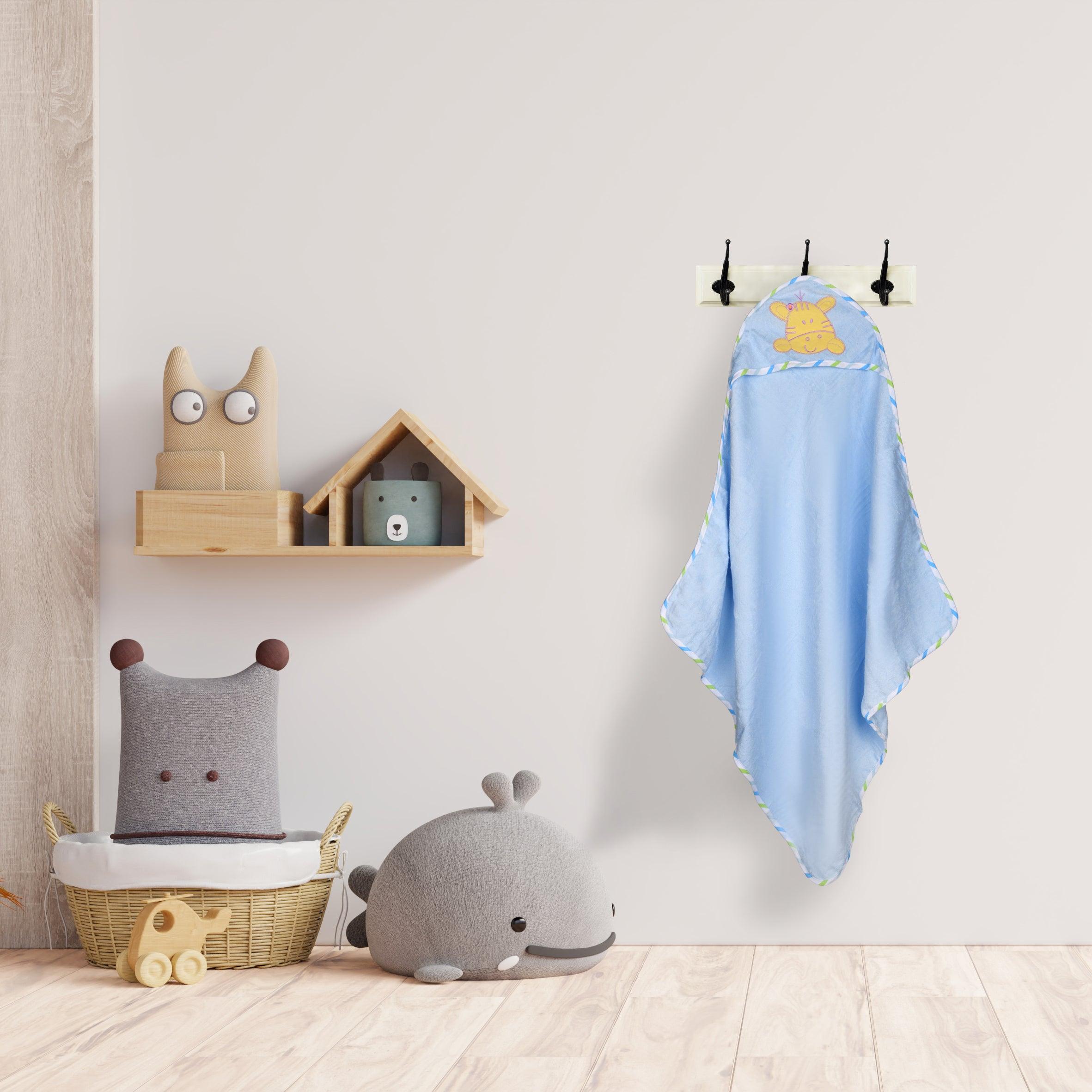 Tiger Blue Applique Hooded Towel & Wash Cloth Set - Baby Moo
