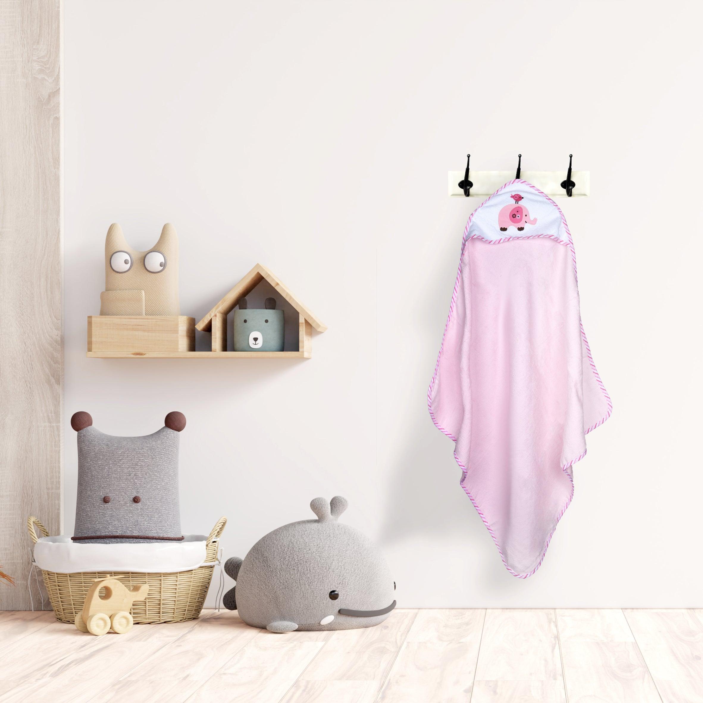 Elephant Pink Applique Hooded Towel & Wash Cloth Set - Baby Moo