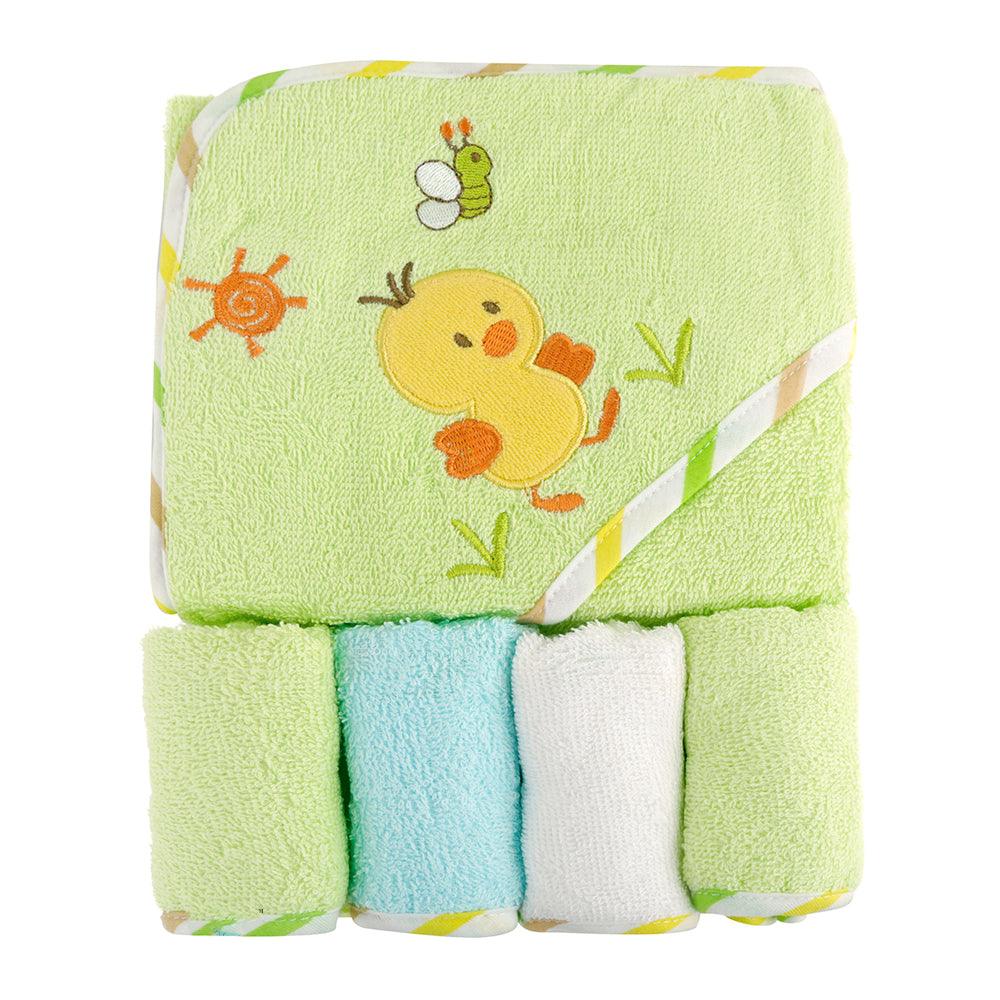 Chick Green Applique Hooded Towel & Wash Cloth Set - Baby Moo