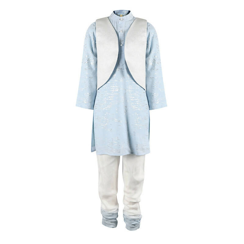 Rang Foil Kurta With Jacket And Churidar Set - Blue - Baby Moo