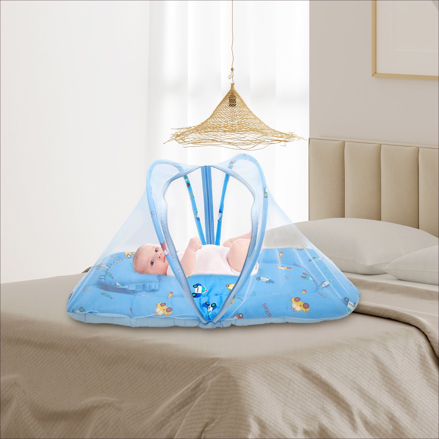 Mosquito Net Tent Mattress Set With Neck Pillow Catch Me If You Can Blue