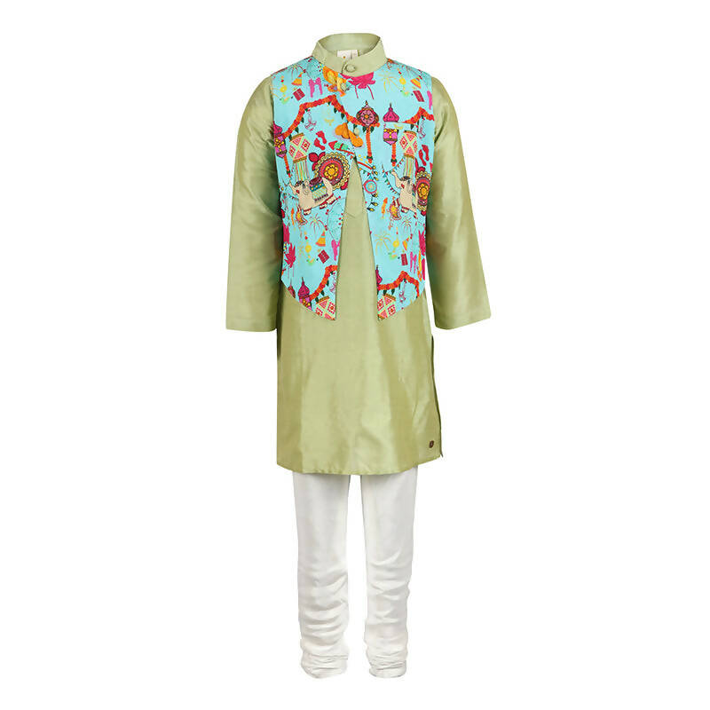 Rang Floral Bandi and Kurta Pyjama Set - Blue