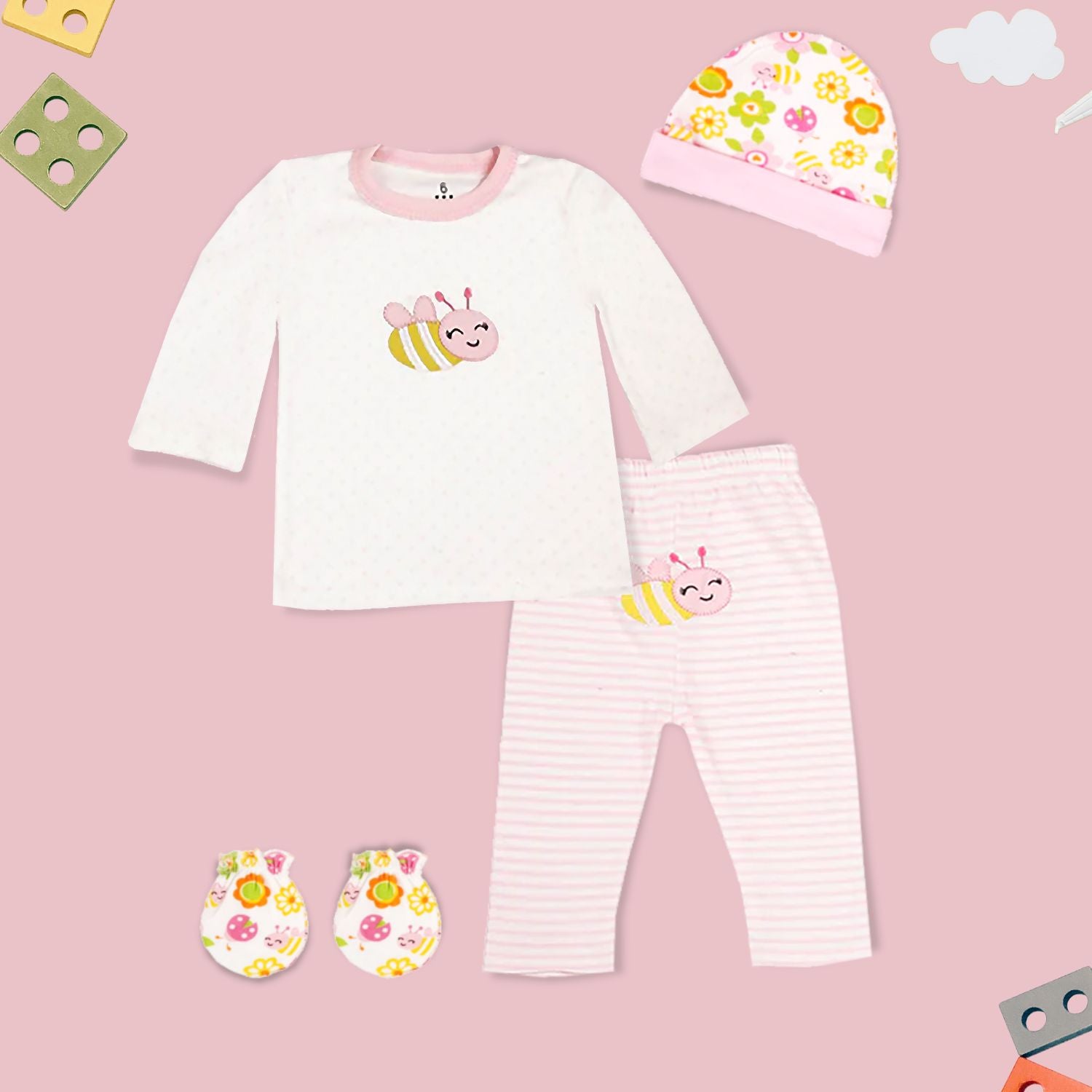 Fluttering Bee Pink 4 Pcs Gift Set - Baby Moo
