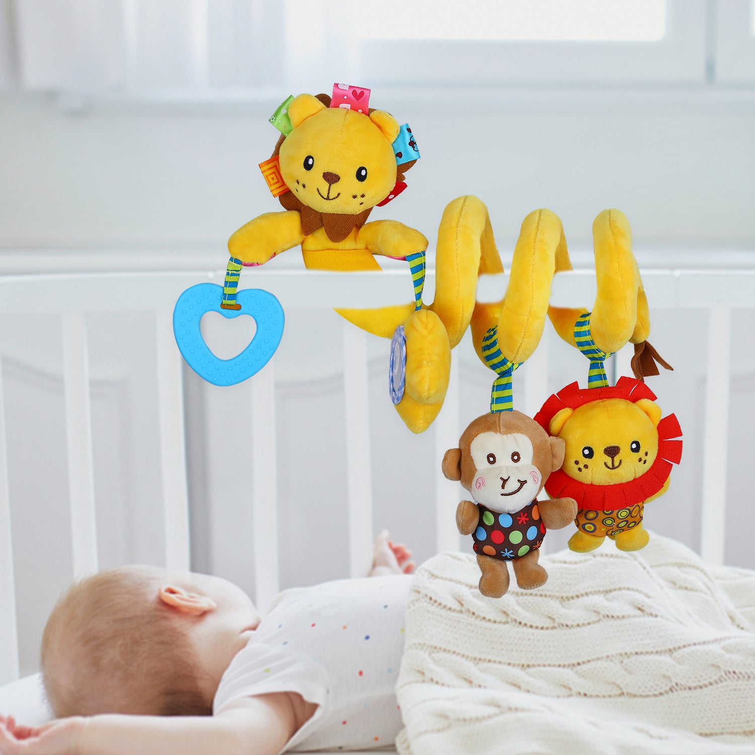 Lion Crib Spiral Hanging Toy With Teether - Yellow - Baby Moo