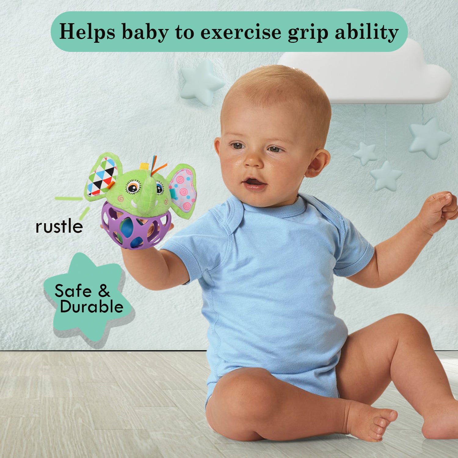 Elephant Purple And Green Rattle Ball - Baby Moo