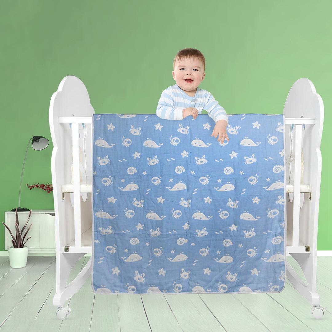 Whale Blue Embossed Baby XL Muslin Blanket - Baby Moo