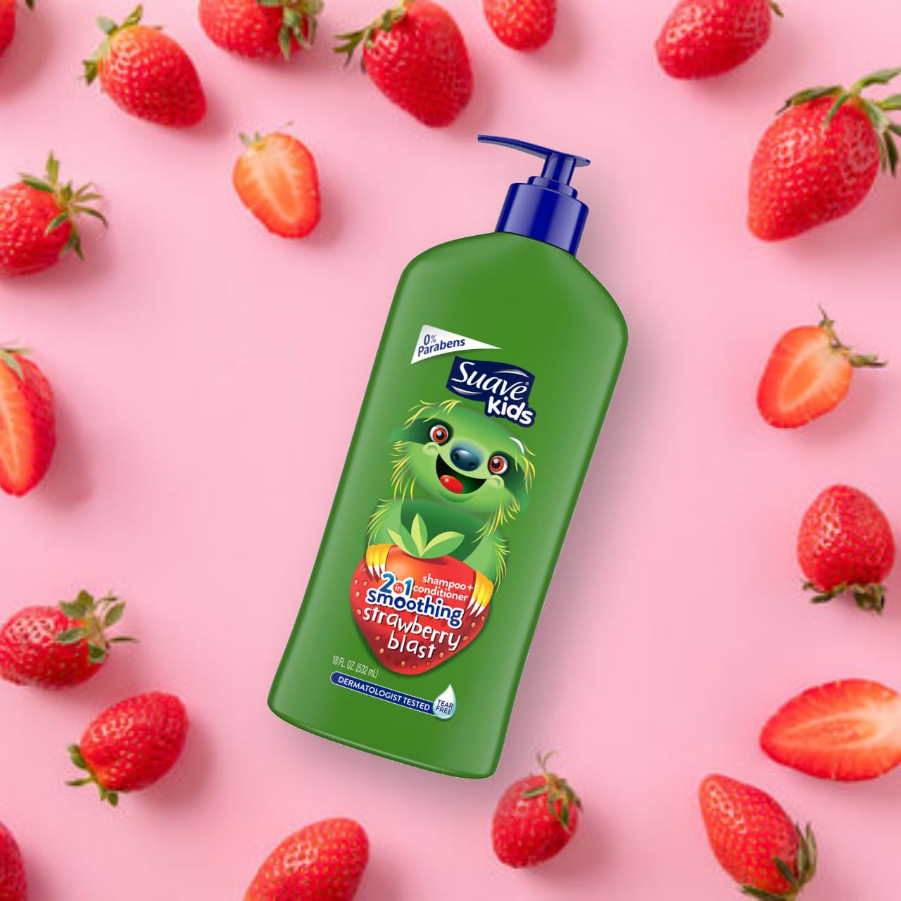 Suave Kids 2in1 Shampoo + Conditioner Smoothing Strawberry Blast 532ml Green - Baby Moo