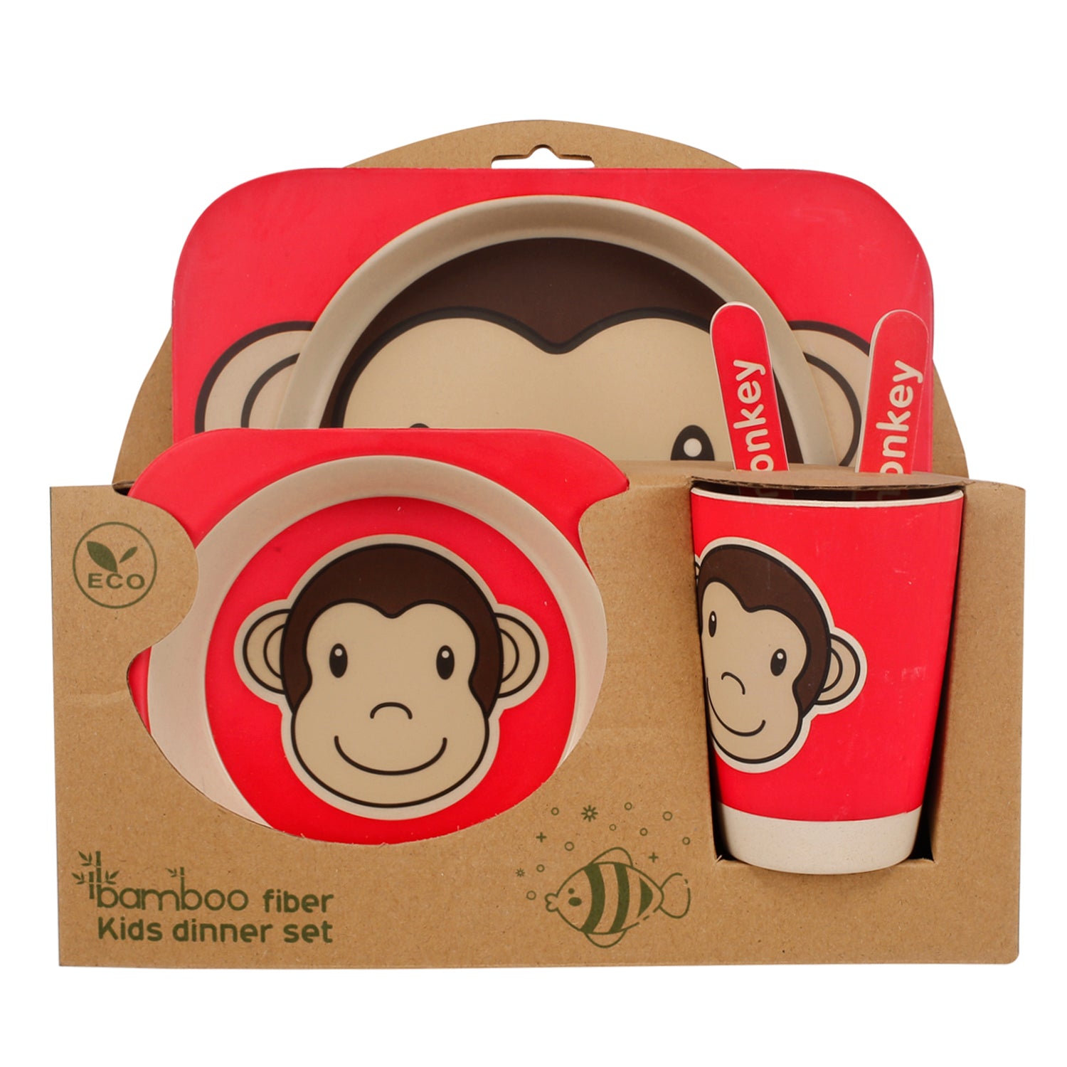 Monkey Red Bamboo Fiber Dinner Set - Baby Moo
