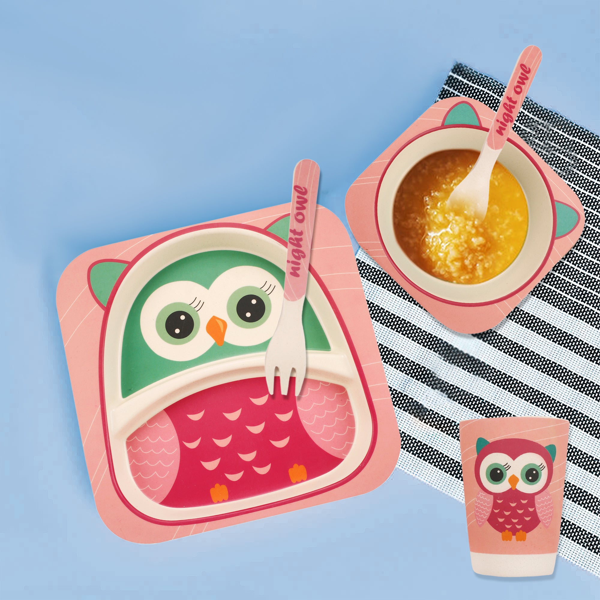 Owl Pink Bamboo Fiber Dinner Set - Baby Moo