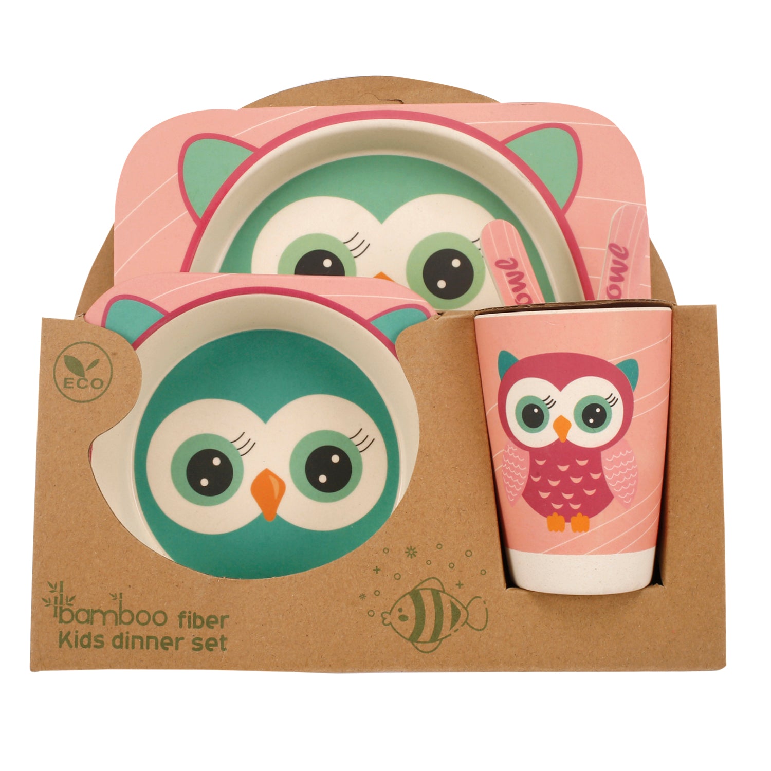 Owl Pink Bamboo Fiber Dinner Set - Baby Moo