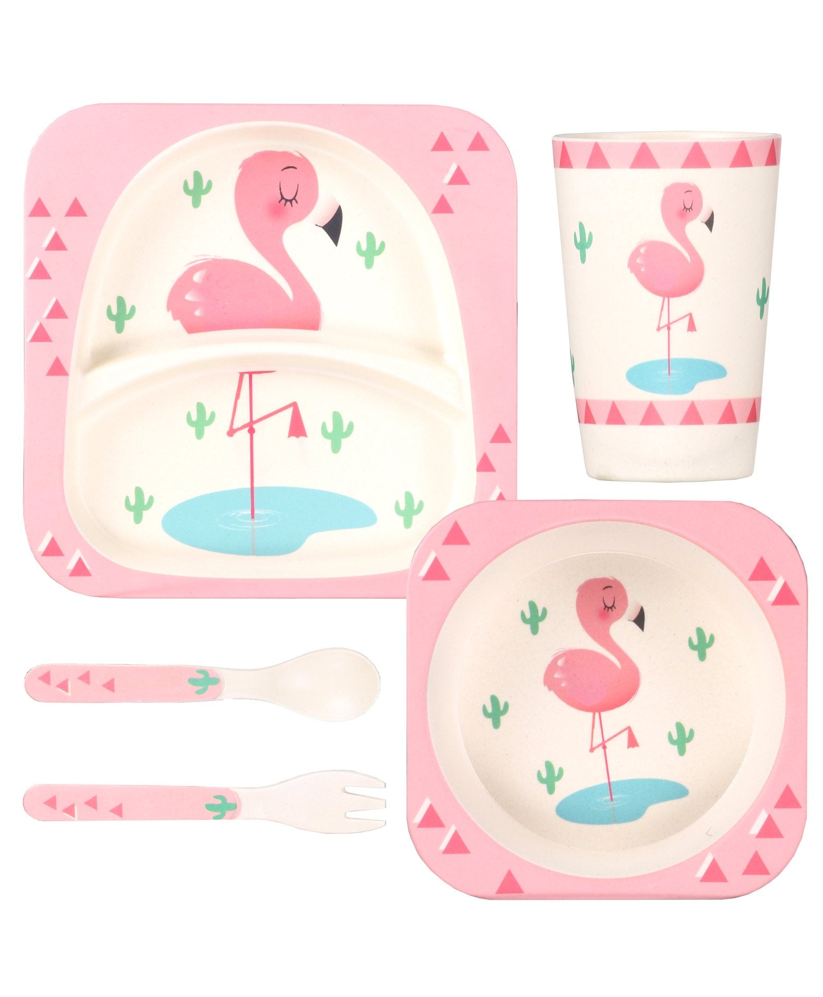 Flamingo Pink Bamboo Fiber Dinner Set - Baby Moo