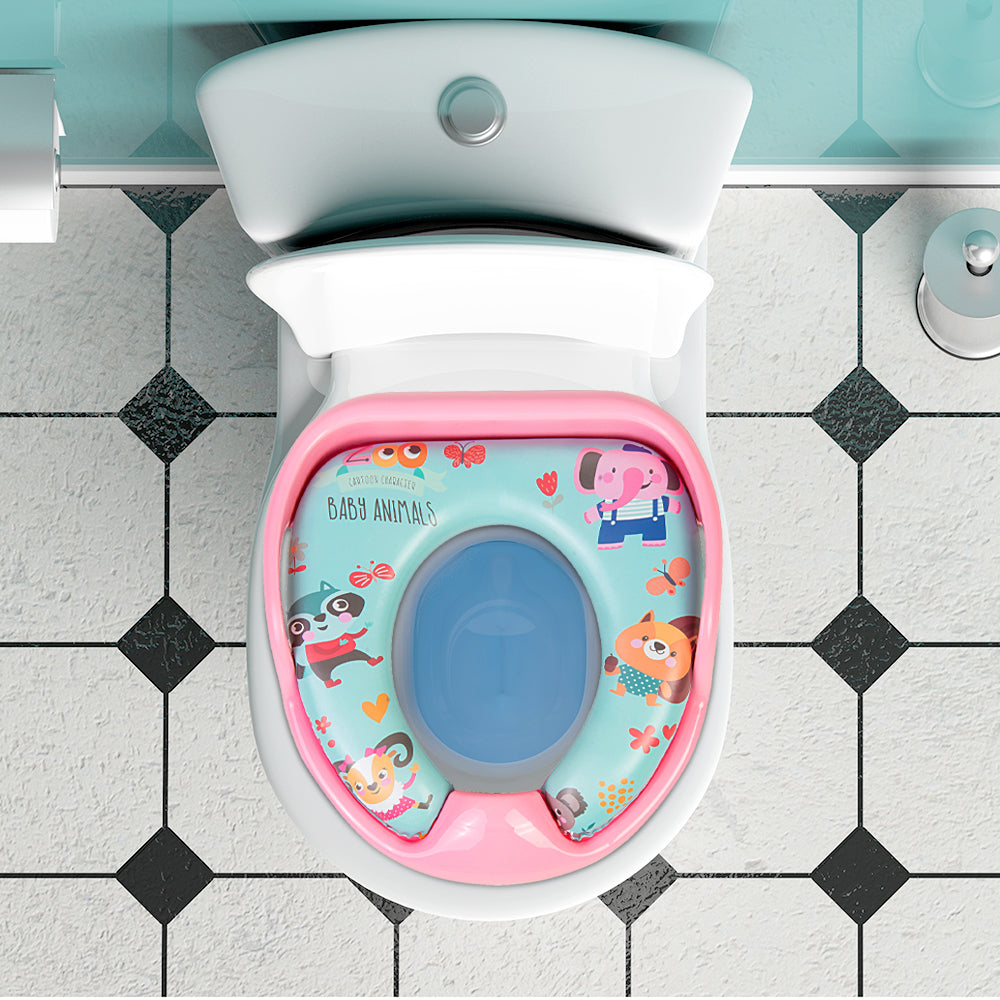 Animals Blue And Pink Potty Seat With Handle And Back Support