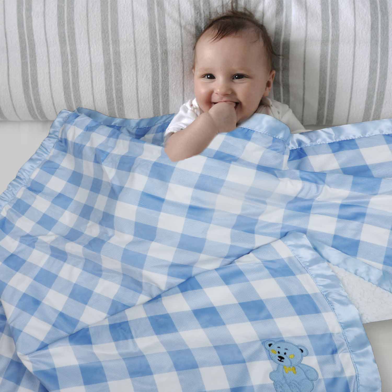 Baby Moo Checkered Charm Soft Fur Blanket - Blue - Baby Moo