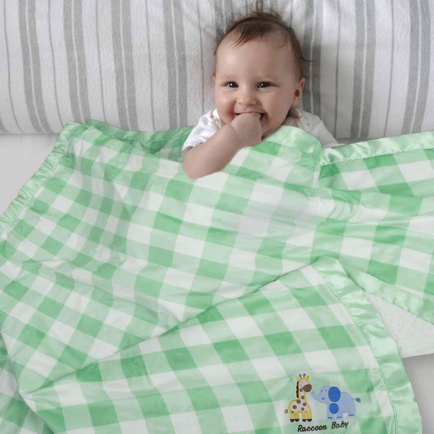 Baby Moo Checkered Charm Soft Fur Blanket - Green - Baby Moo