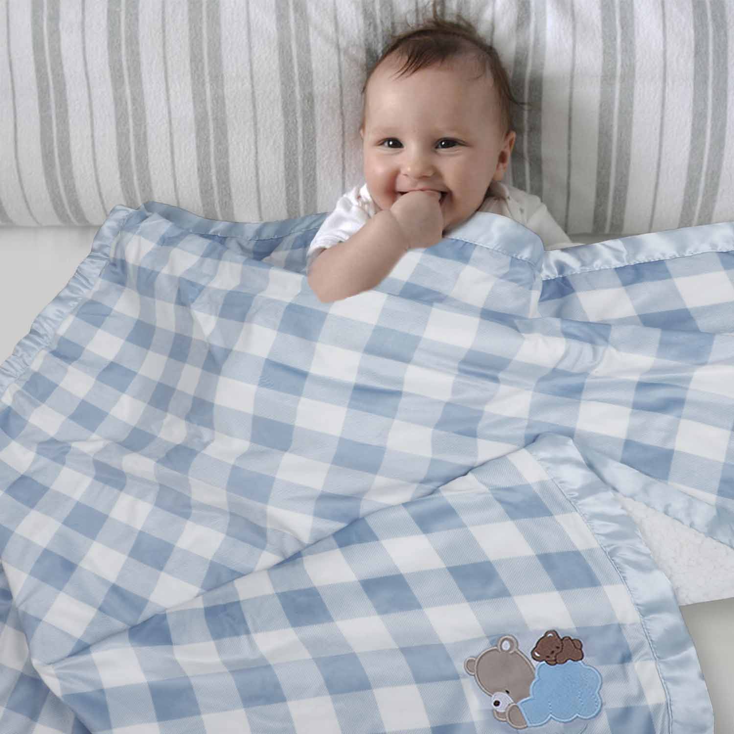 Baby Moo Checkered Charm Soft Fur Blanket - Grey - Baby Moo