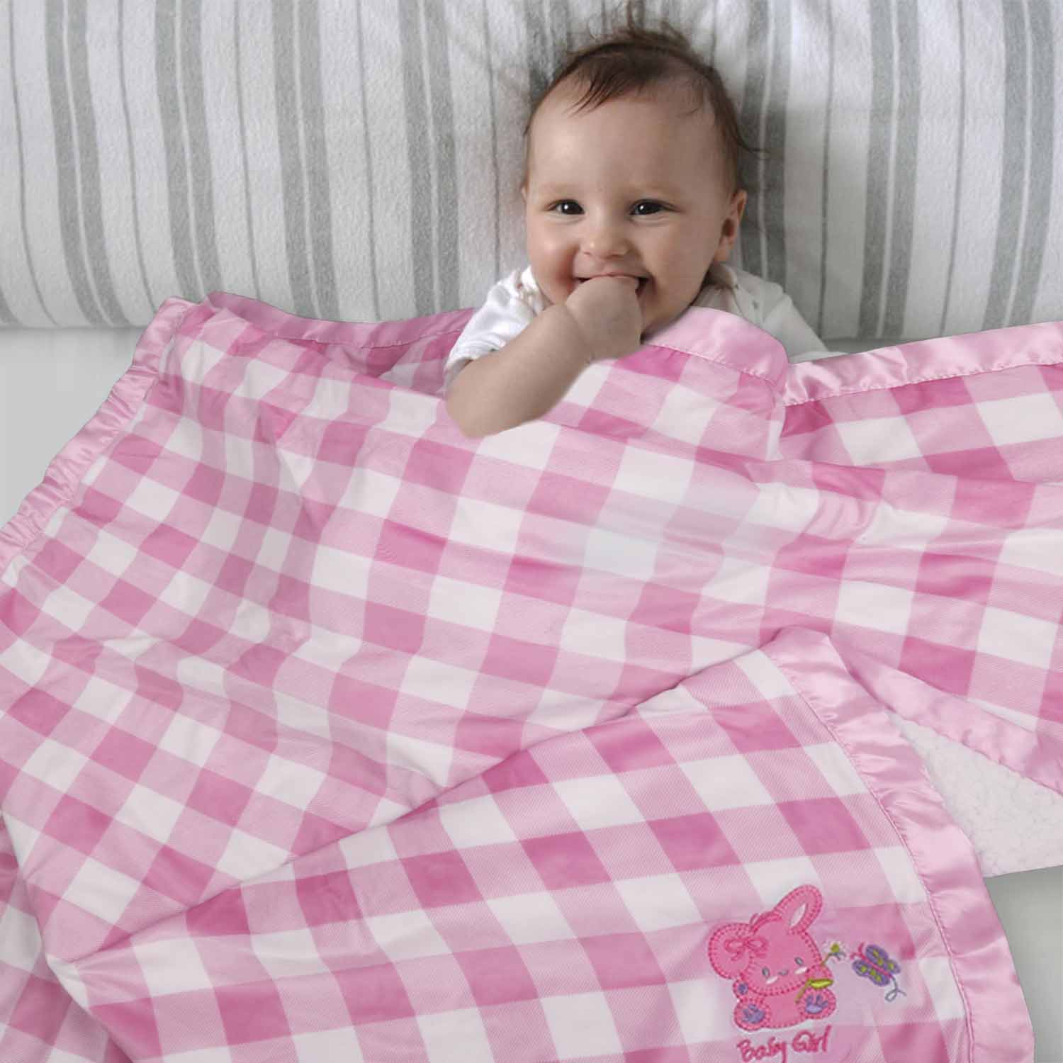 Baby Moo Checkered Charm Soft Fur Blanket - Pink - Baby Moo