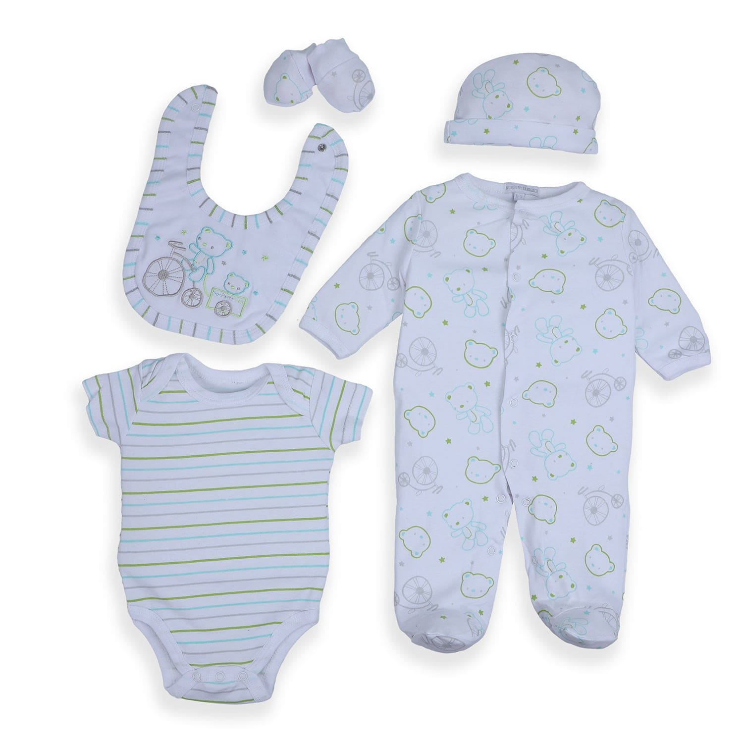 Baby Moo Papa Bear Infant Soft 5 pcs Romper Gift Set - White - Baby Moo