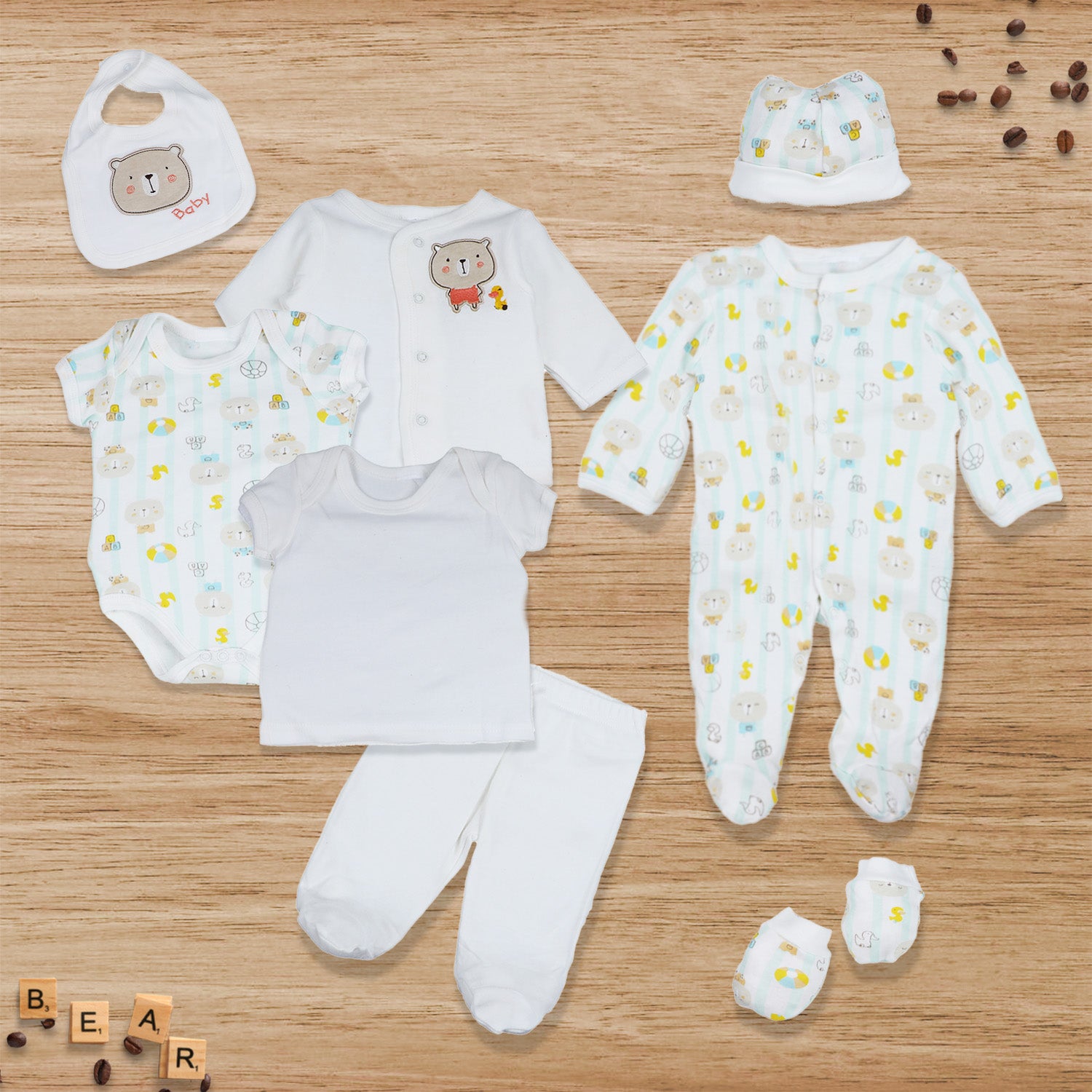 Baby Moo Cute Animal Embroidered Cotton Infant Essentials 8 pcs Romper Gift Set - White - Baby Moo