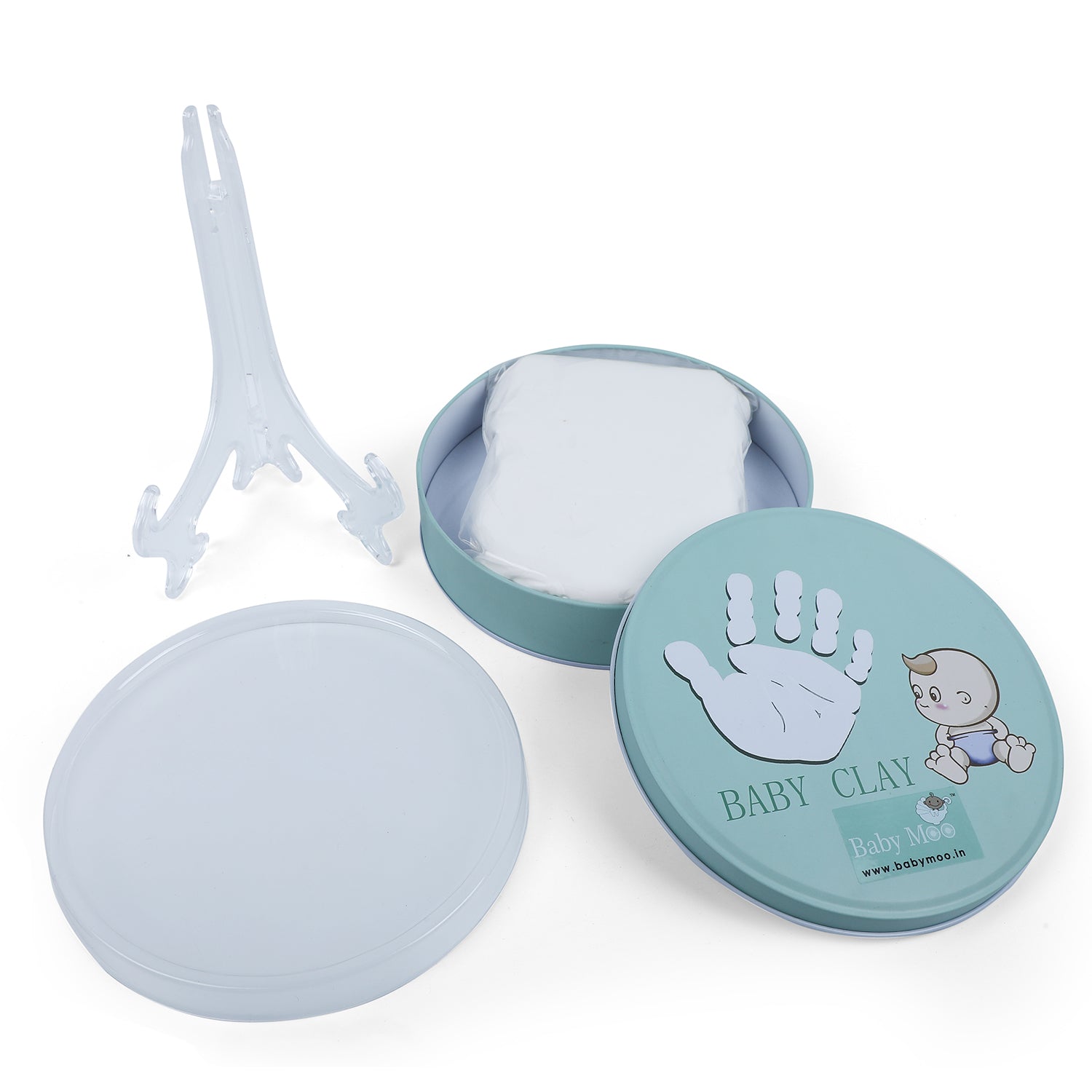 Baby Moo Handprint And Footprint Impression Keepsake DIY Kit With Plate And Stand - White