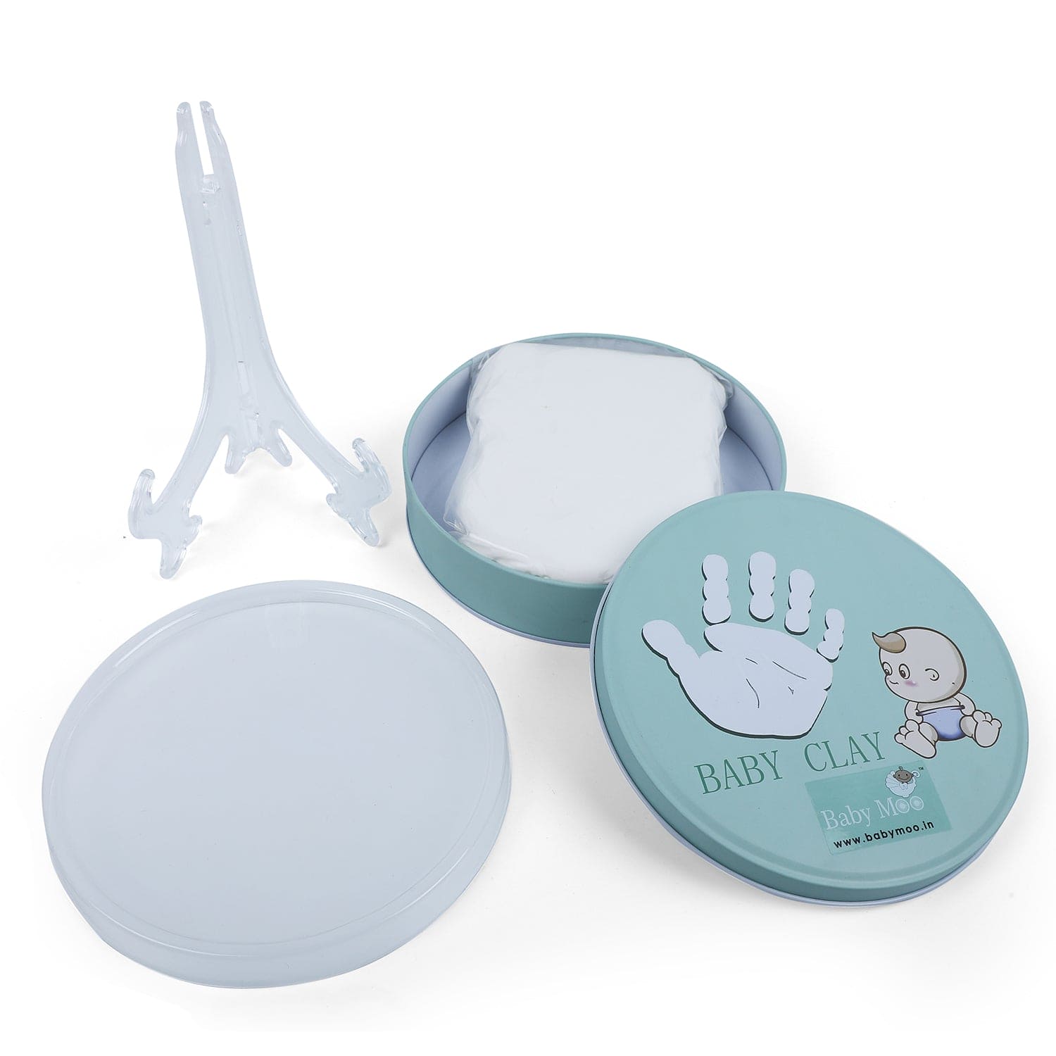 Baby Moo Handprint And Footprint Impression Keepsake DIY Kit With Plate And Stand - White - Baby Moo