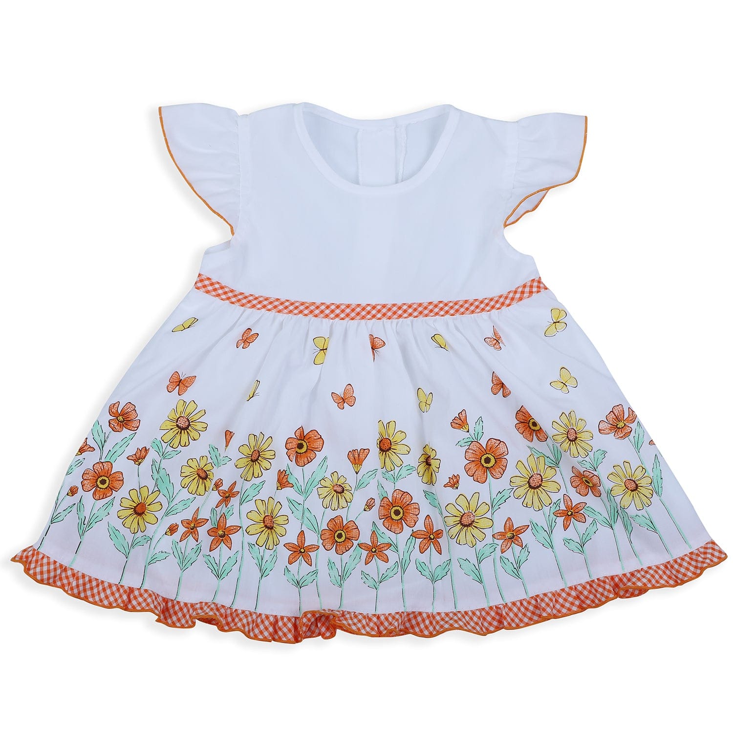 Baby Moo Floral Flutter Sleeves Knee Length Frock - Peach - Baby Moo