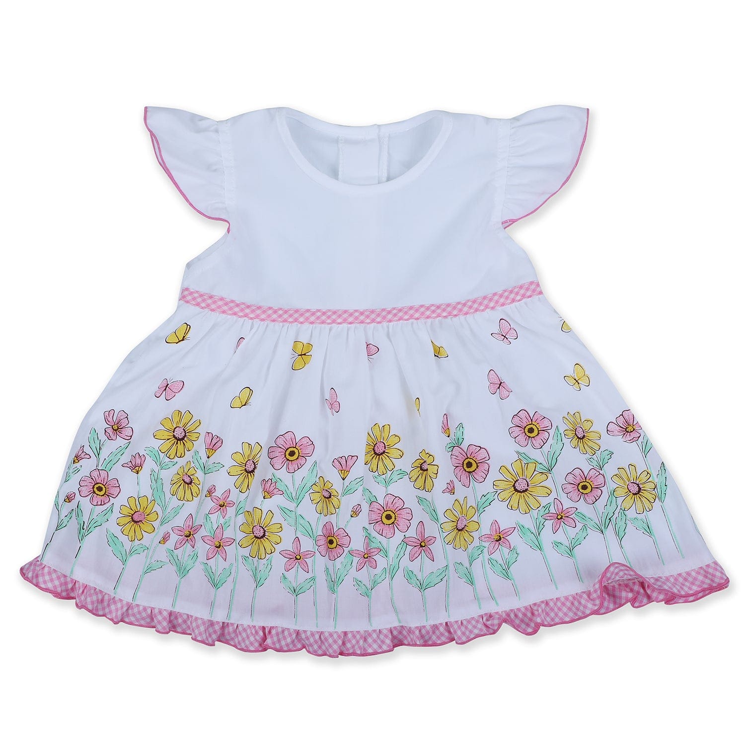 Baby Moo Floral Flutter Sleeves Knee Length Frock - Pink - Baby Moo