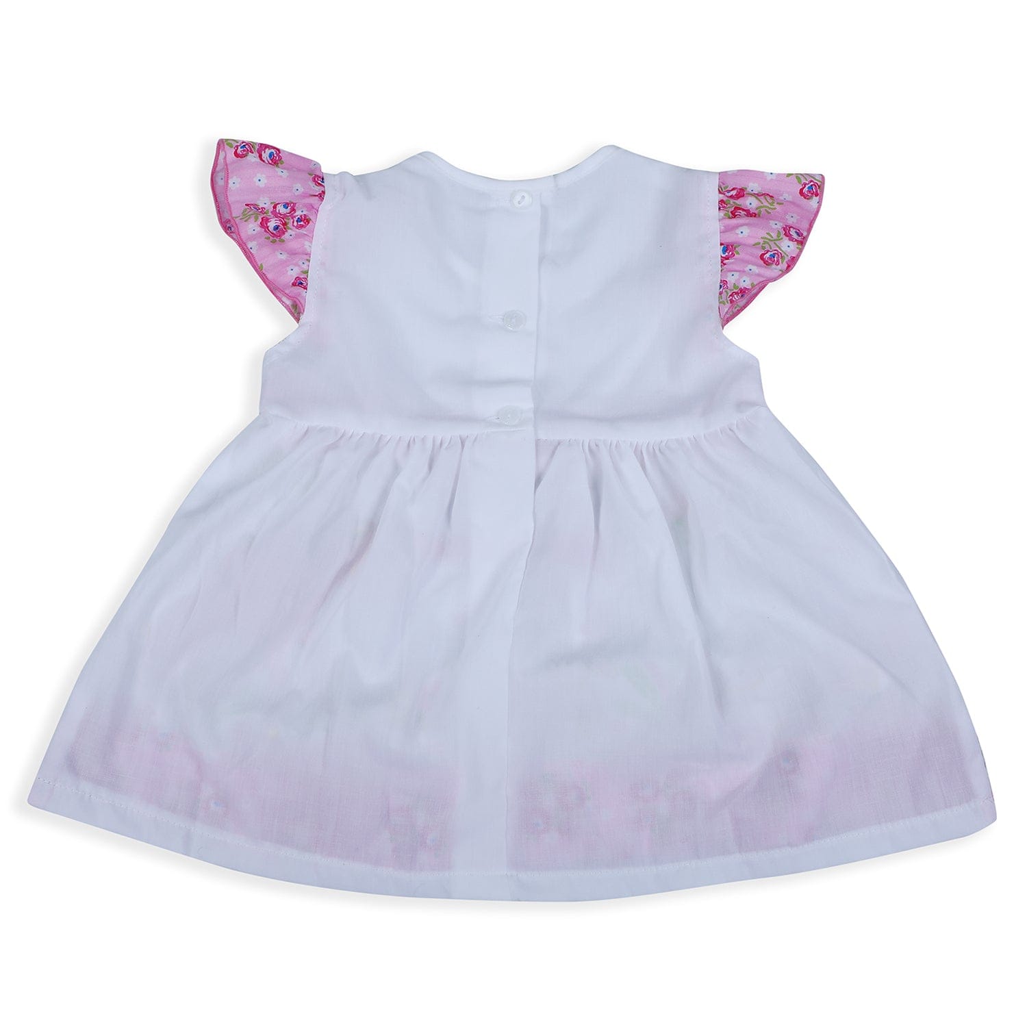 Baby Moo Floral Unicorn Flutter Sleeves Knee Length Frock - Pink - Baby Moo