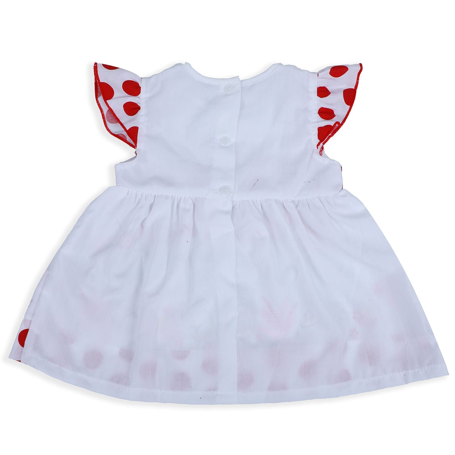 Baby Moo Polka Dots Flutter Sleeves Knee Length Frock - Red - Baby Moo