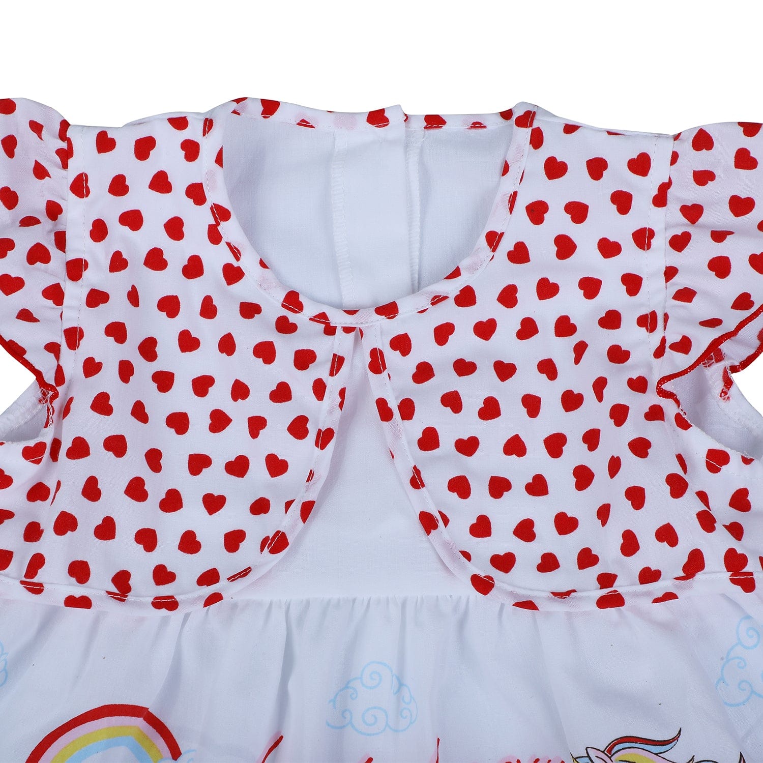 Baby Moo Unicorn Flutter Sleeves Knee Length Frock - Red - Baby Moo