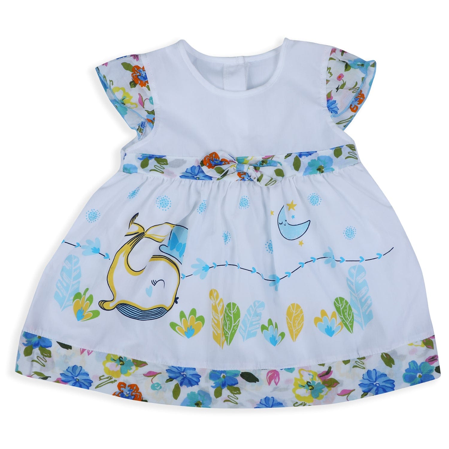 Baby Moo Pretty Whale Flutter Sleeves Knee Length Frock - Blue - Baby Moo